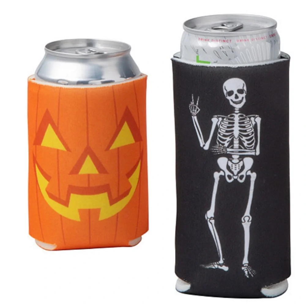 NEW! Spooky Halloween Skeleton & Grinning Jack-o'-lantern Can Sleeves (Set Of 4)